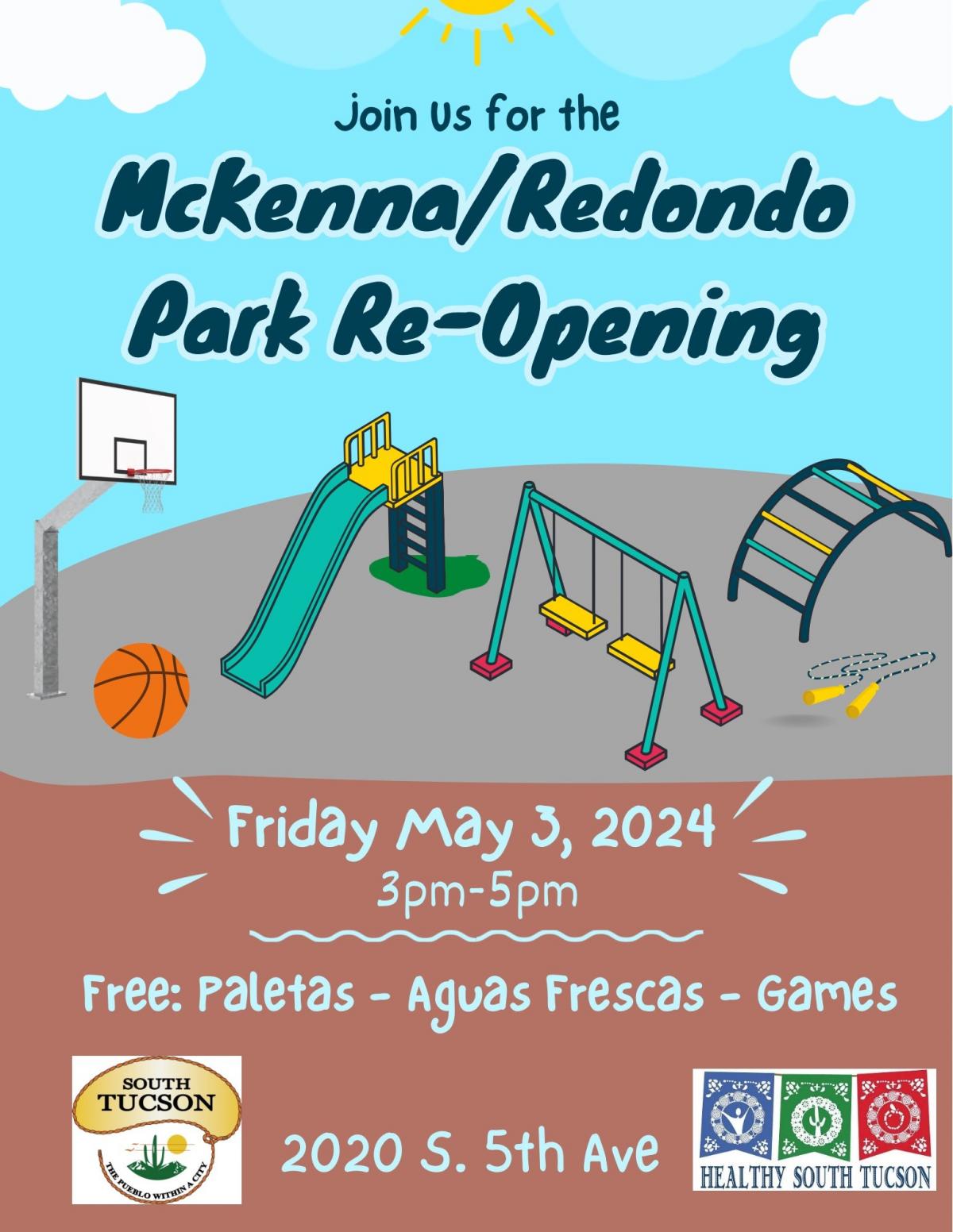 Flyer for McKenna/Redondo Park Re-Opening